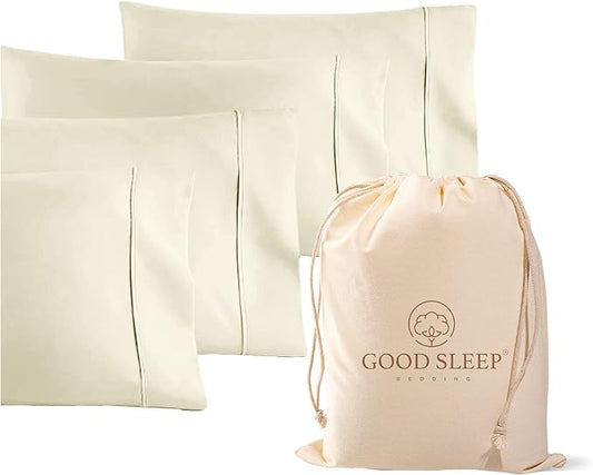 1000 TC Ivory Standard Pillowcases Set of 4 100% Egyptian Cotton Pillow Cases with Long Staple Cotton & Sateen Weave, Silky Soft Hotel - Like Bed Pillow Covers for Comfy Sleeping, Snug Fit