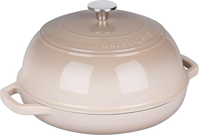 VORRINGARD Enameled Cast Iron Dutch Oven Pot with Lid, Bread Oven for Sourdough Bread Baking, Dutch Ovens with Bread Proofing Basket& Baking Supplies Set, 6 Quart, Latte
