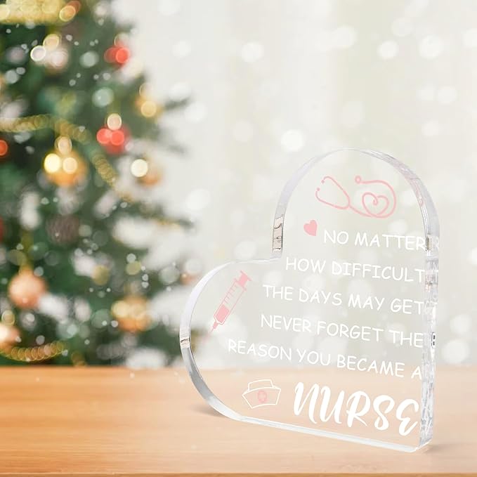 Nurse Gifts for Women, Nurse Appreciation Gifts, Nurse Week Gifts Acrylic Heart Sign Nurse Graduation Gift School Nurse Practitioner Gifts for Women Desk Decor