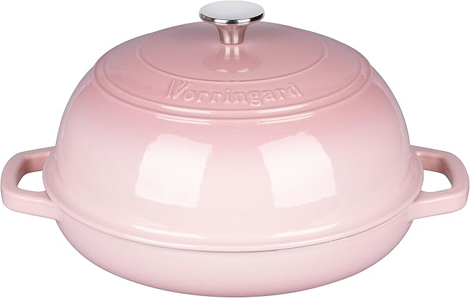 VORRINGARD Enameled Cast Iron Dutch Oven Pot with Lid, Bread Oven for Sourdough Bread Baking, Dutch Ovens with Bread Proofing Basket& Baking Supplies Set, 6 Quart, Pink