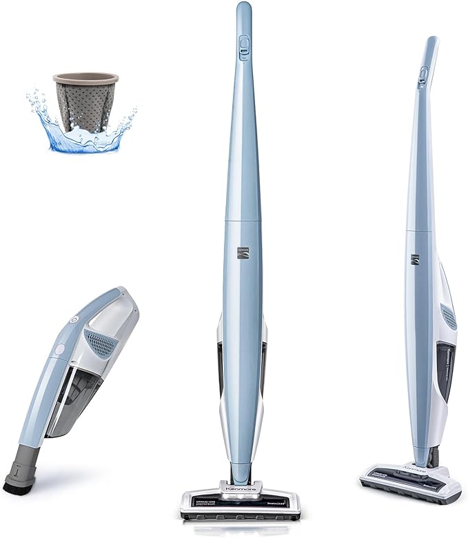 Kenmore DS1020 16V Cordless Stick Vacuum Lightweight 2-in-1 Handheld | LED Headlight with 2-Speed Power Control for Hardwood Floor, Carpet & Pet Hair, Gray-Blue