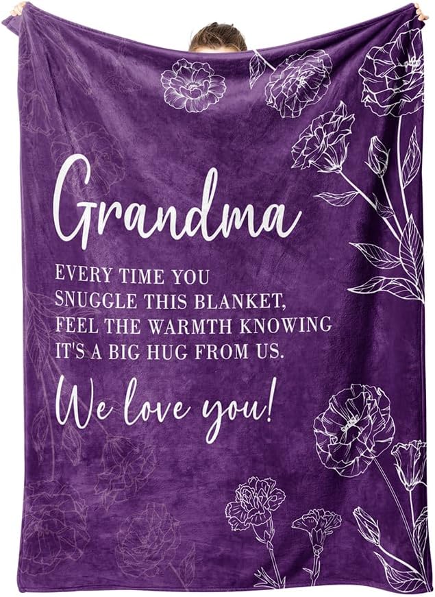 Mothers Day Grandma Gifts, Birthday Gifts for Grandma from Grandkids, to My Grandmother Soft Throw Blanket 60" x 80", Purple