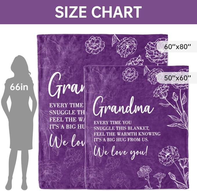 Mothers Day Grandma Gifts, Birthday Gifts for Grandma from Grandkids, to My Grandmother Soft Throw Blanket 60" x 80", Purple