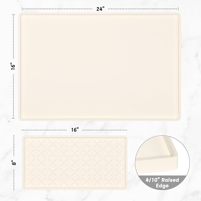 Rnivvi Silicone Coffee Mat, 16" x 24" Waterproof Raised Edge Coffee Bar Mats for Espresso Machine Station Accessories, Heat Resistant Detachable Dish Drying Pad for Kitchen Counter, Dish Rack, Beige
