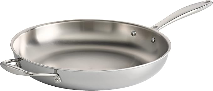 Tramontina Signature Tri-Ply Clad Stainless Steel 12-Inch Large Frying Pan | Induction-Ready Skillet with Helper Handle, Dishwasher-Safe, NSF-Certified, Made in Brazil