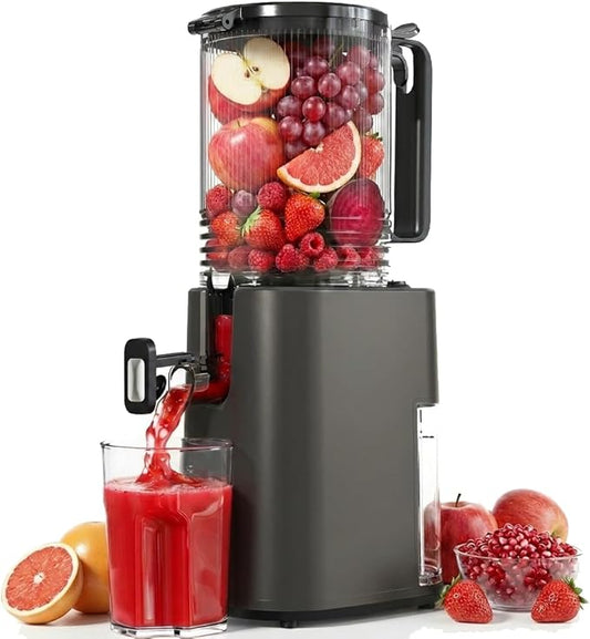Cold Press Juicer, 5.5inch Wide Feed Chute Juicer Machine, Slow Masticating Juicer for Whole Vegetables & Fruits, Gray