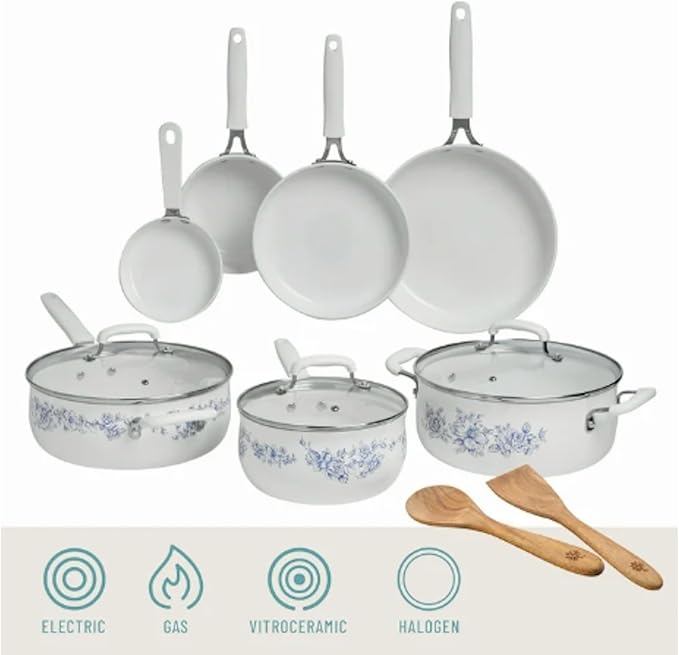Agatha 12-Piece Aluminum & Ceramic Classic Cookware Set Blue