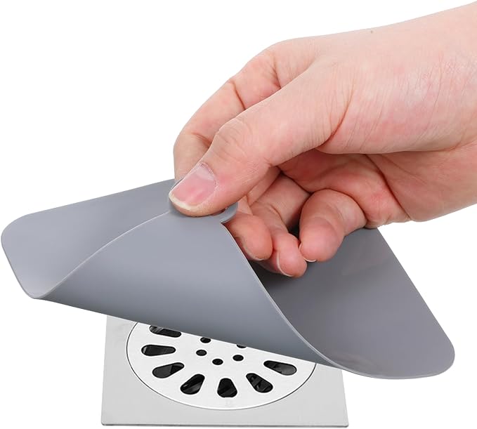 2 Pcs Silicone Tub Stopper Drain Cover Sewer, Anti-Odor Deodorizing Mat and Plugs, Shower Drain Cover, 4.72 x 4.72 Inch Universal Tub Stopper for Shower, Kitchen, Bathroom, Laundry (Gray)