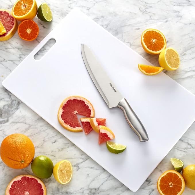 Farberware Extra-Large Plastic Cutting Board, Dishwasher- Safe Poly Chopping Board for Kitchen Meal Prep with Easy Grip Handle, 12-inch by 18-inch, White