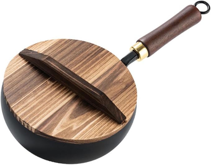 Mini Carbon Steel Wok Pan with Wooden Lid, Nonstick Stir Fry Skillet, Detachable Wooden Handle, Multi-Functional Cooking Pan for Gas Stoves,20cm/7.9in(20cm/7.9in)