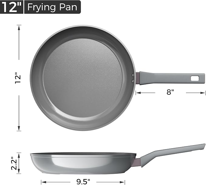 Sanho 12 Inch NonStick Frying Pan, Diamond-Titanium Ceramic Frying Pans Skillet, Non Stick Egg Pans with Stay Cool Handle for Induction, Dishwasher & Oven Safe, PTFE & PFOA Free, Non Toxic for Cooking