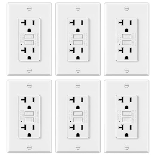 ELECTECK 6 Pack GFCI Outlets 20 Amp, Non-Tamper Resistant, Decor GFI Receptacles with LED Indicator, Ground Fault Circuit Interrupter, Wallplate Included, ETL Listed, White