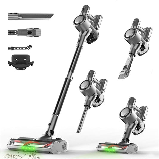 Cordless Stick Vacuum Cleaner - Rechargeable,40Kpa Powerful Suction Vacuum for Home,45Mins Runtime,Detachable Battery,Anti-Tangle, 8 in 1 Lightweight Vacuum for Pet Hair Carpet Hardwood, Silver