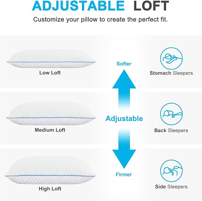 VVZ Cooling Bed Pillows King Size Set of 4, Shredded Memory Foam Pillows for Side Back Stomach Sleepers, Luxury Cool Gel Adjustable Firm Bed Pillows for Sleeping 4 Pack King Size 20 x 36 Inches