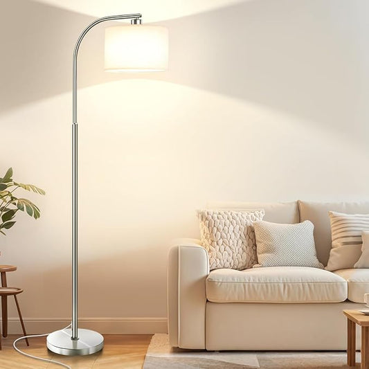 Floor Lamp for Living Room,Modern Standing Lamps with 9W LED Bulb,65'' Silver Tall Floor Light with Fabric Shade,3 Color Temperatures Tall Lamp for Bedroom Office Study Room Corner Dining Room