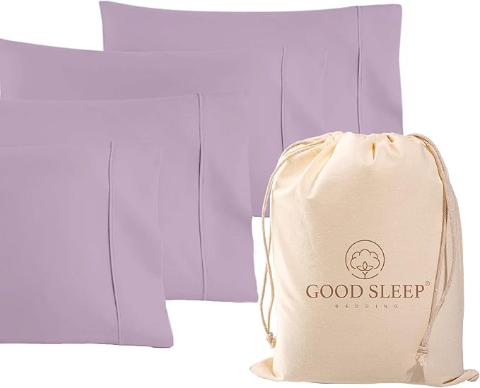 1000 TC Lavender Standard Pillowcases Set of 4 100% Egyptian Cotton Pillow Cases with Long Staple Cotton & Sateen Weave, Silky Soft Hotel - Like Bed Pillow Covers for Comfy Sleeping, Snug Fit