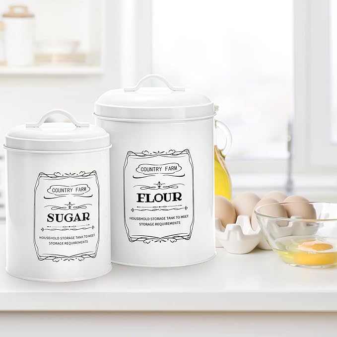yarlung Set of 4 Kitchen Canisters with Airtight Lids, Coffee Tea Sugar Flour Tin Jars Nesting Food Storage Container Set for Farmhouse Decor, 4 Sizes