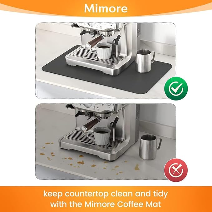 Mimore Coffee Mat - 12x19 Inch Grey Countertop Mat - Absorbent, Hides Stains, Rubber Backed - Dish Drying Mat Fits Under Coffee Maker or Espresso Machine