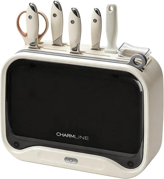 Charmline Next-Gen Smart Cutting Board and Knife Set with Holder, Self-Cleaning and Drying, Space-Saving Kitchen Organizer, Practical Gift for Mom, Housewarming, Birthday & Christmas