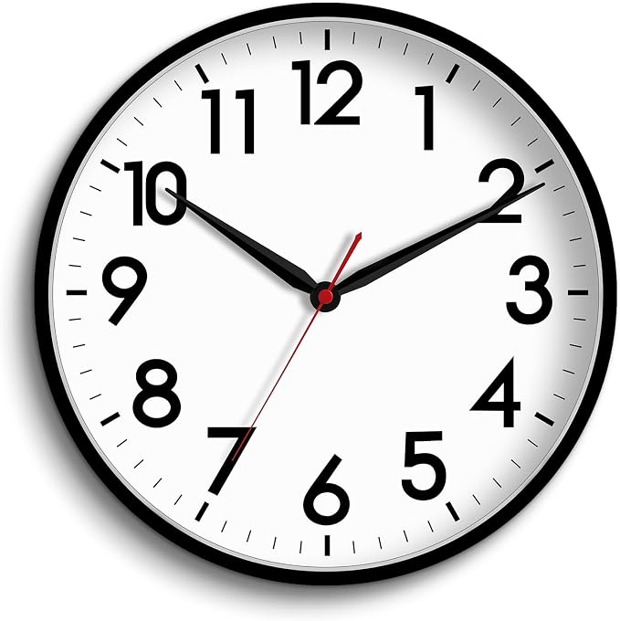 AKCISOT 16 Inch Wall Clock, Battery Operated Analog Clock, Silent Non-Ticking, Ideal for Bedroom, Bathroom, Kitchen, Office and School, Black