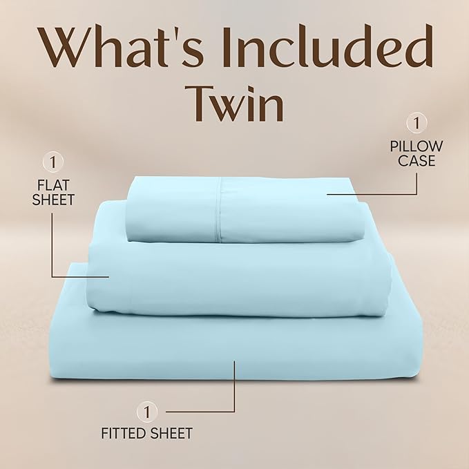 Utopia Bedding Twin Sheet Set – 3 Piece Bed Sheets for Twin Size Bed, Soft and Breathable Microfiber, Includes 1 Fitted Sheet, 1 Flat Sheet and 1 Pillowcase – Oeko Tex (Ice Blue)