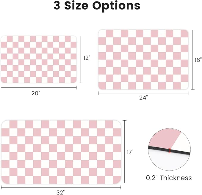 12" x 20" Checkered Dish Drying Mat for Kitchen Counter, Absorbent Coffee Bar Mat for Espresso Machine Coffee Countertops Accessories, Pink
