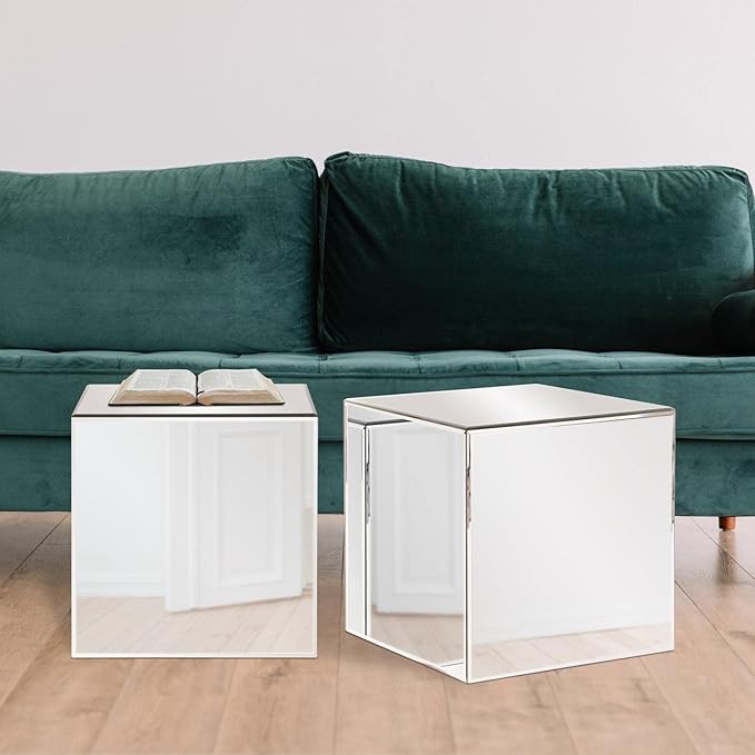 Howard Elliott Collection Mirrored Finish Silver Cube Table Centerpiece, Showpeice Coffee Table, Home Decor Accessories Furniture for Bedroom, Livingroom, 16 x 16 x 16 Inch