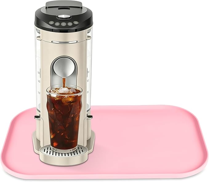 TOHONFOO Silicone Coffee Maker Mat with Lip, 17.4'' x 10.6'' Heavy Duty Coffee Maker Mat for Countertops, Coffee Tray Fit Under Coffee Machine Appliance Automatic Machines Espresso Accessory, Pink