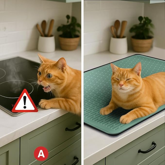 Stove Top Cover for Electric Stove - Food Grade Ceramic Stove top Cover, Silicone XXL Dish Drying Mat, Glass Cooktop Covers, Flat RV Range top Mats (Green,28x20)