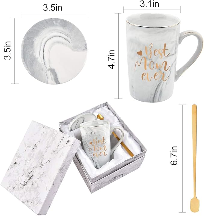 YHRJWN Mothers Day Gifts for Mom, Best Mom Ever Coffee Mug, Mom Birthday Gifts from Daughter Son, Moms Gift Idea for Christmas, Mothers Day, Valentines Day, Present for Moms Mothers, 14 Oz Gray