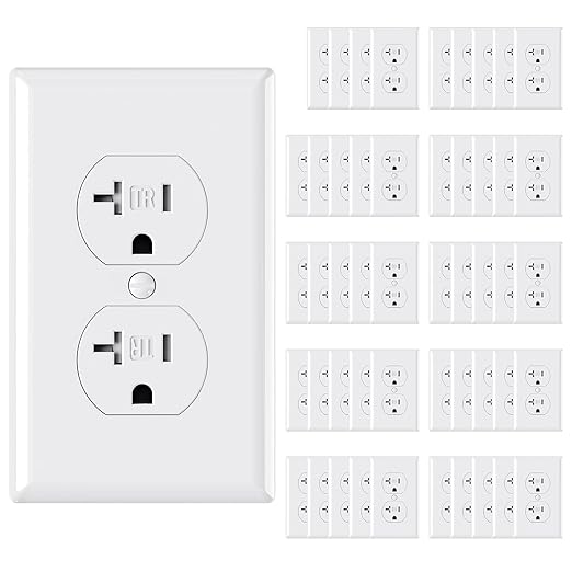 AIDA 20 Amps Outlets Duplex Electrical Receptacle Outlets,Tamper Resistant,Heavy-Duty Receptacle Wall Outlet,Residential,TR,3-Wire, Self-Grounding Clip, NEMA 5-20R,UL Listed (50 Pack, White)