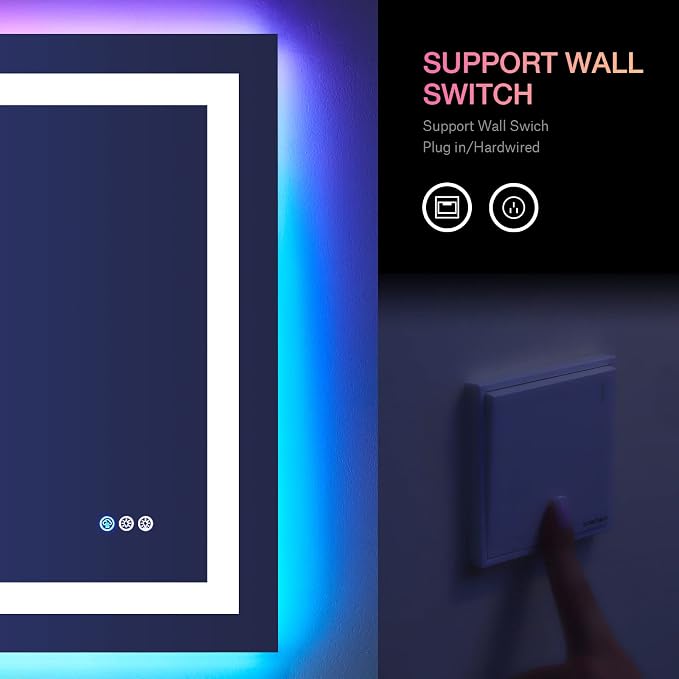 LOAAO 48"X30" RGB LED Bathroom Mirror with Lights, Anti-Fog, Dimmable, Lighted Bathroom Vanity Mirror, Multiple Light Modes, RGB Backlit + Front Light, Memory Function, Tempered Glass, ETL Listed