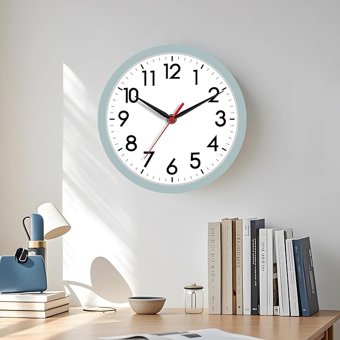 AKCISOT 8 Inch Wall Clock, Battery Operated Analog Clock, Silent Non-Ticking, Ideal for Bedroom, Bathroom, Kitchen, Office and School, Blue Gray