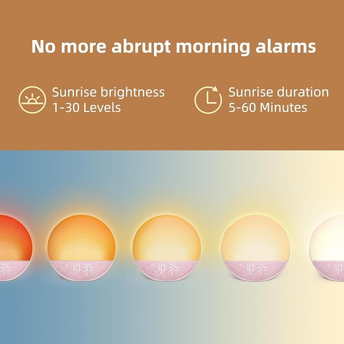 Odokee Sunrise Alarm Clock White Noise Machine: Natural Wake Up Light | Dimmable Clock with Bluetooth Speaker for Bedroom - 25 Sleep Sounds for Baby Adults Kids Sakura Pink