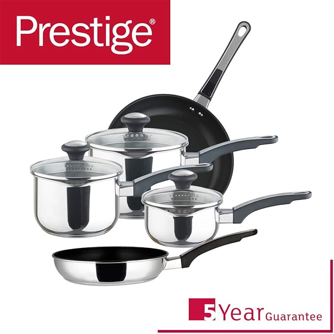Prestige Everyday Stainless Steel Cookware Set, 5-Piece - Black/Silver