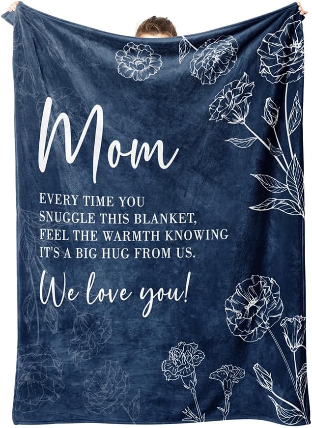 GiltGlimmer Gifts for Mom Mothers Day, Mom Birthday Gifts Blanket, Moms Gift for Women from Daughter Son, We Love You Present for Mother Mommy Christmas 80" x 60", Blue