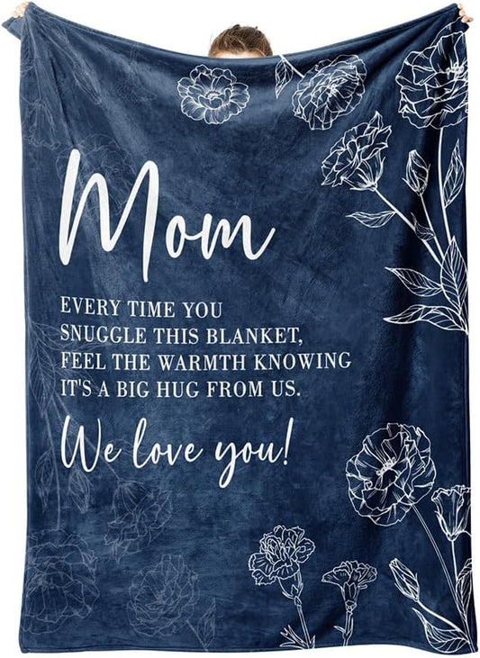GiltGlimmer Gifts for Mom Mothers Day, Mom Birthday Gifts Blanket, Moms Gift for Women from Daughter Son, We Love You Present for Mother Mommy Christmas 80" x 60", Blue