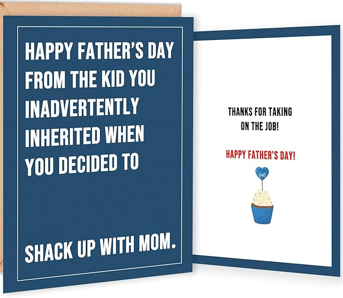 FANCYLUCKY Funny Step Dad Fathers Day Card Gifts from Step Son Daughter, Bonus Dad Fathers Day Cards, Humor Father's Day Card for Stepdad