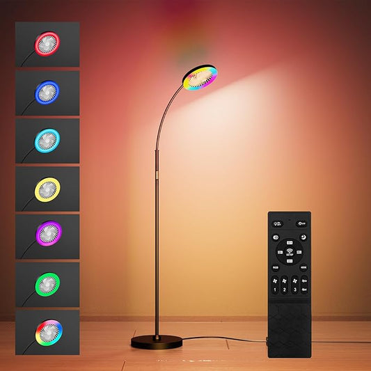 Floor Fan with RGB Lights Lamp 18w 1200Lm LED Light Fixture with Standing Fan and Remote（Black）