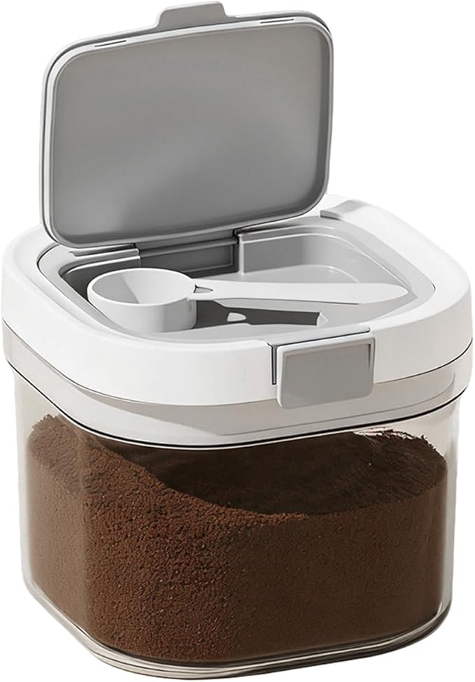 Coffee Storage Canister 27oz Airtight Sugar Storage Organization BPA Free with Spoon and Layered Storage for Grounds Coffee, Beans, Tea, Sugar, Flour, Cereal,Formula (clear)