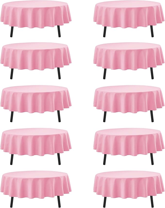 10-Pack Pink Round Tablecloths, 84 Inches, Stain-Resistant Polyester for 3-5 Ft Round Tables - Washable Table Covers for Weddings, Banquets, Birthday Parties, Events