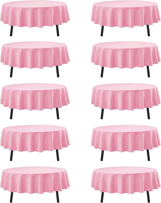 10-Pack Pink Round Tablecloths, 84 Inches, Stain-Resistant Polyester for 3-5 Ft Round Tables - Washable Table Covers for Weddings, Banquets, Birthday Parties, Events