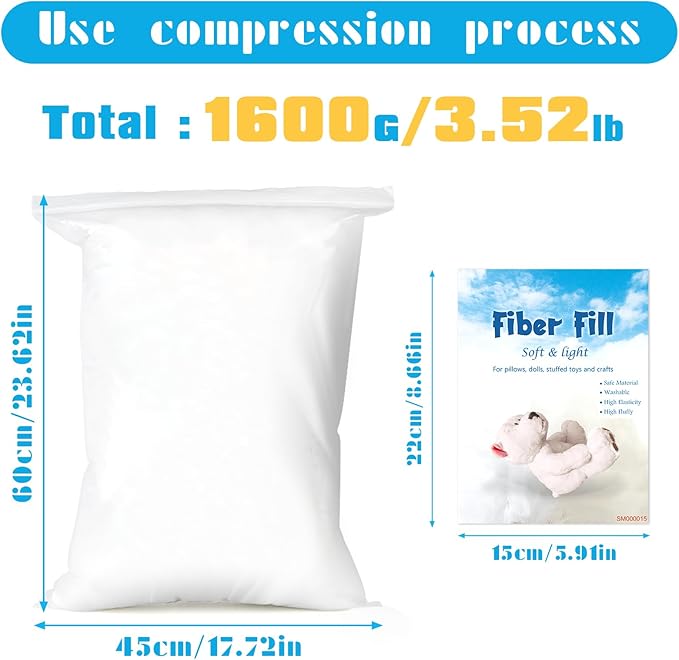 Jmuiiu 3.52lb Polyester Fill, Polyfill Stuffing, Premium Polyester Fiberfill Stuffing for Pillows, High Resilience Stuffing Fluff Fiberfill for Pillow Filling, Couch Cushion