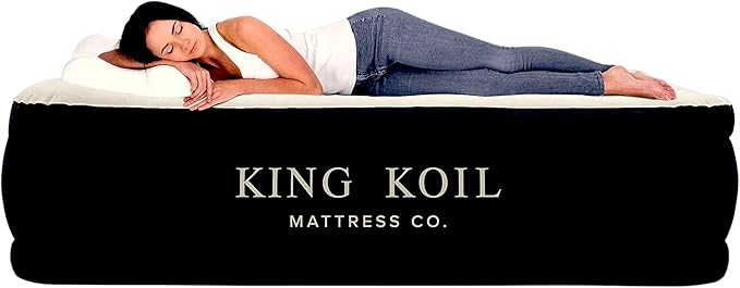 King Koil Plush Pillow Top Twin-Size Inflatable Air Mattress with Built-in High-Speed Pump for Camping, Home & Guests - Luxury Twin Airbed Blow Up Mattress Waterproof, 1-Year Warranty