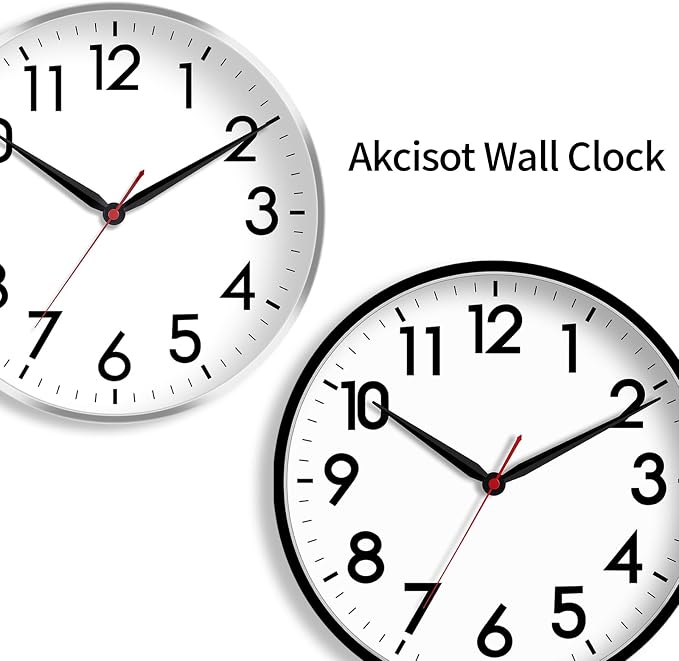 AKCISOT 16 Inch Wall Clock, Battery Operated Analog Clock, Silent Non-Ticking, Ideal for Bedroom, Bathroom, Kitchen, Office and School, Black