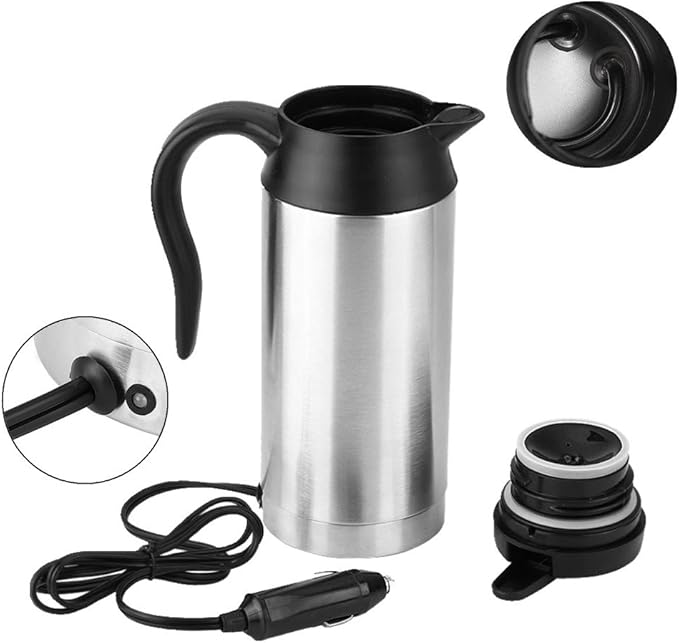 12V 750ml Stainless Steel Car Electric Heating Mug Drinking Cup Travel Kettle Water Boiler for Water Tea Coffee Milk