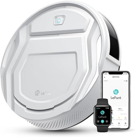 Lefant M210 Pro Robot Vacuum with 2200 Pa Powerful Suction, 6 Cleaning Modes, 120 Mins Runtime, Quiet, Self-Charging, Voice Control, Ideal for Pet Hair and Hard Floor, White