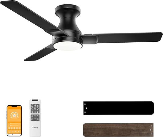 DAMINY 42 inch Ceiling Fans with Lights,3 Blades,6CCT, Low Profile Ceiling Fan with Light and Remote Control,Ceiling Fan for Bedroom, Kitchen,Indoor/Outdoor Use,Flush Mount-Black