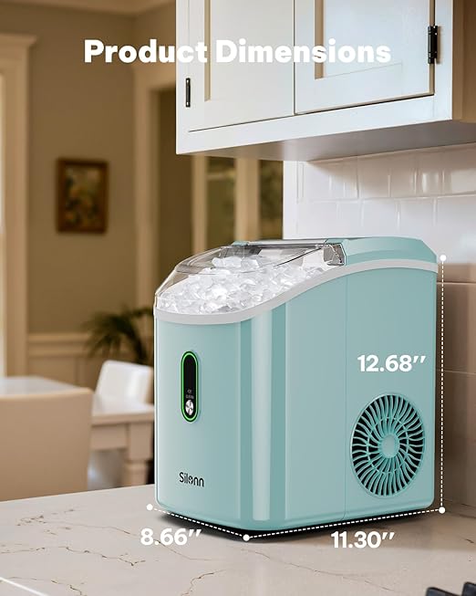 Silonn Nugget Ice Maker Countertop, Pellet Ice Machine with Self-Cleaning Function, Sonic Ice Maker Produces 36lbs of Chewable Ice in 24 Hours, Ideal for Home Kitchen and Office (Green)