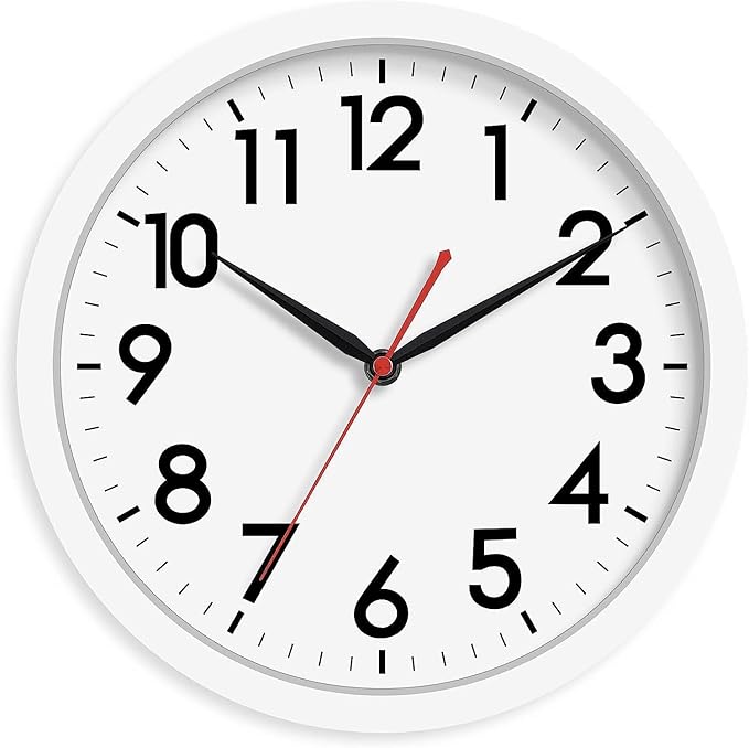 AKCISOT 12 Inch Wall Clock, Battery Operated Analog Clock, Silent Non-Ticking, Ideal for Bedroom, Bathroom, Kitchen, Office and School, White